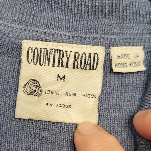 Vintage 80s Merino Wool Button Front Cardigan Sweater Blue Collared Knit Top M - Picture 4 of 10